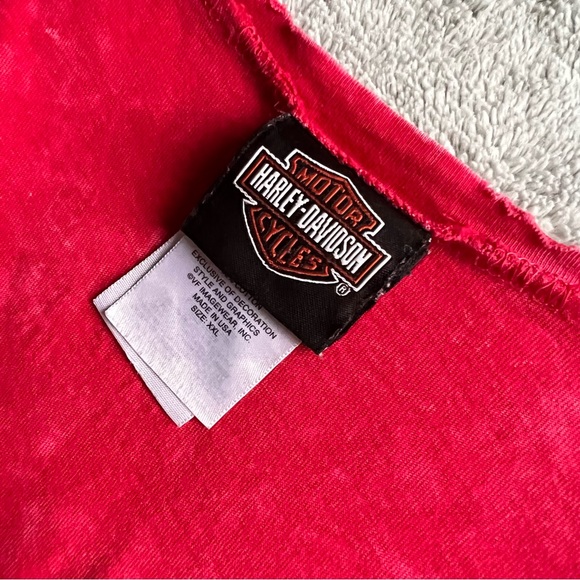 Harley-Davidson V-Neck Logo Wings Graphic T-Shirt Tee Acid Wash Distressed Red - Picture 3 of 16